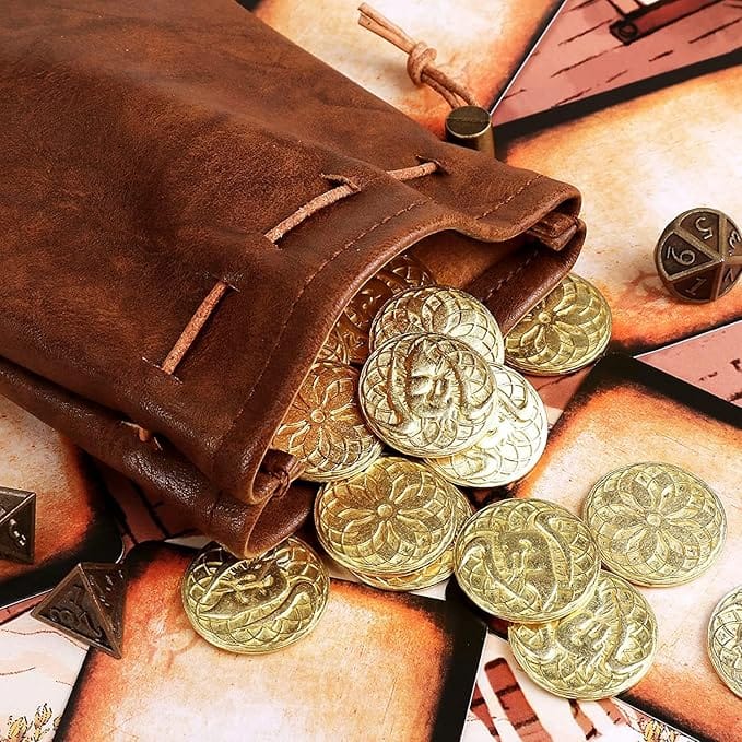 Pièces d'or D&D dans une bourse en cuir