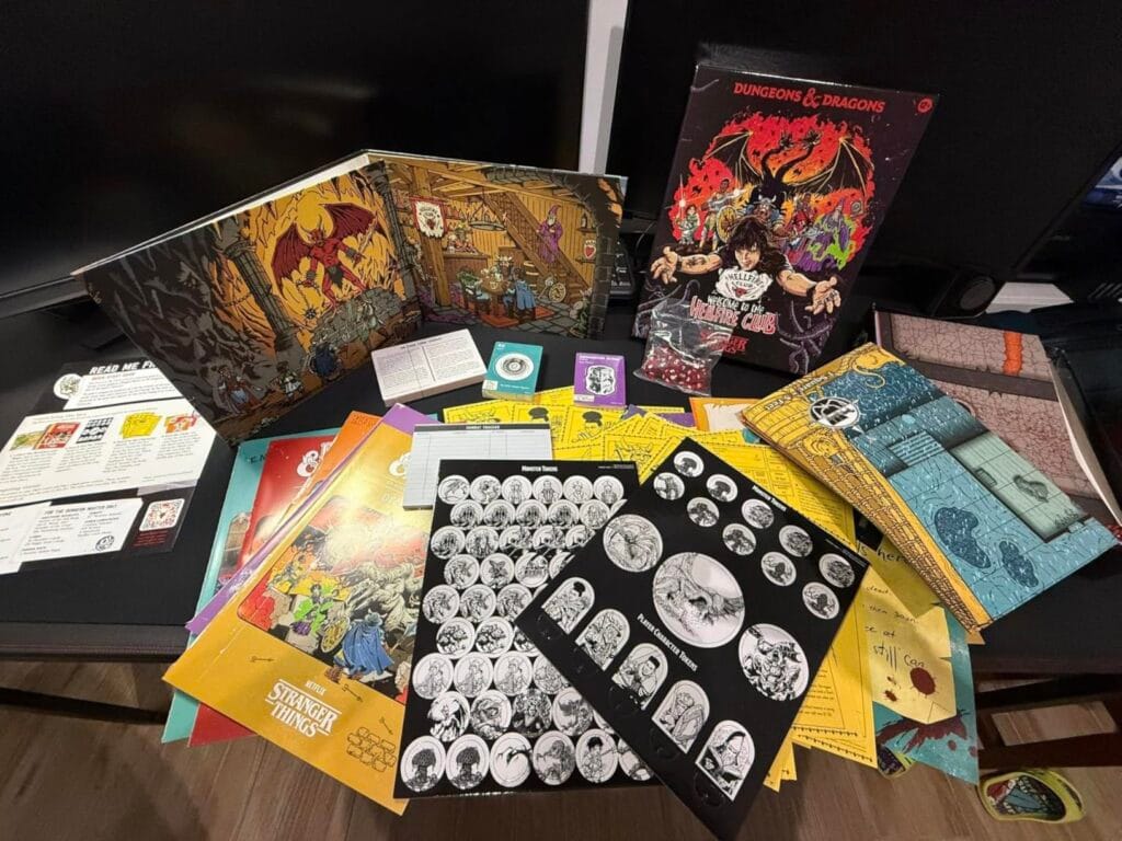 Contenu de la boîte du kit de démarrage Dungeons & Dragons édition Stranger Things.